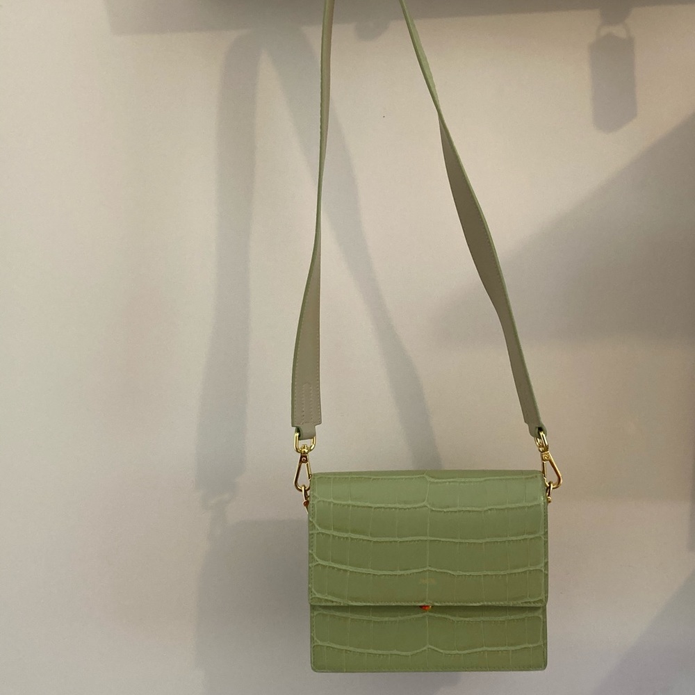 Green crocodile print bag